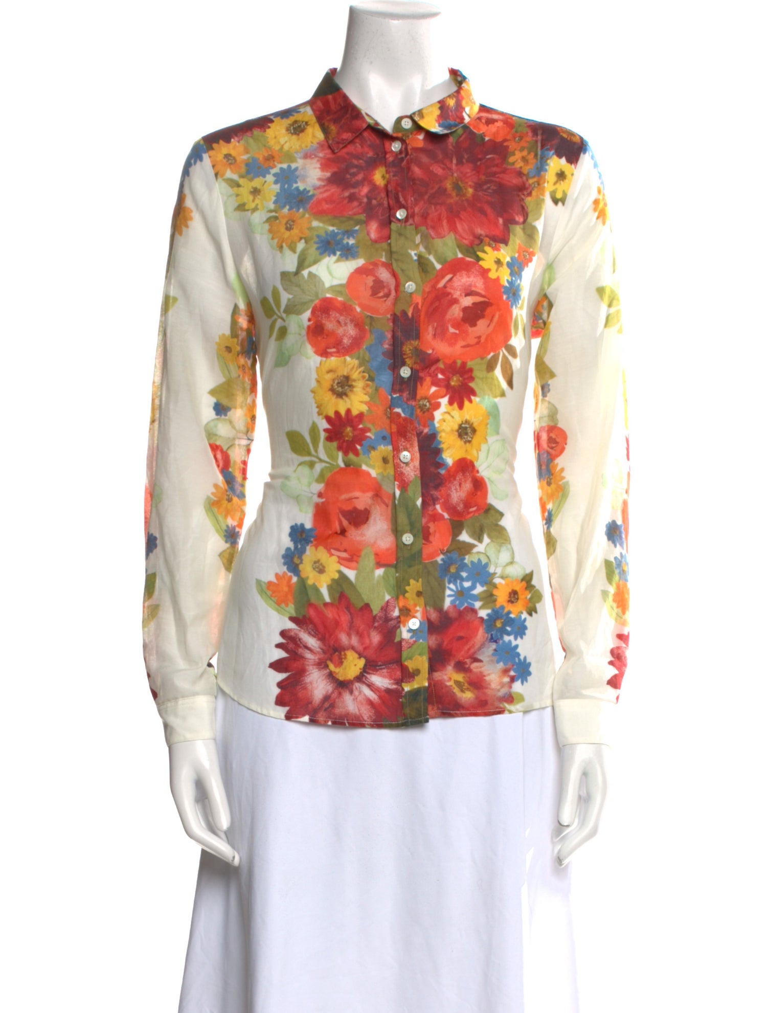 Sézane Floral Print Long Sleeve Button-Up Top