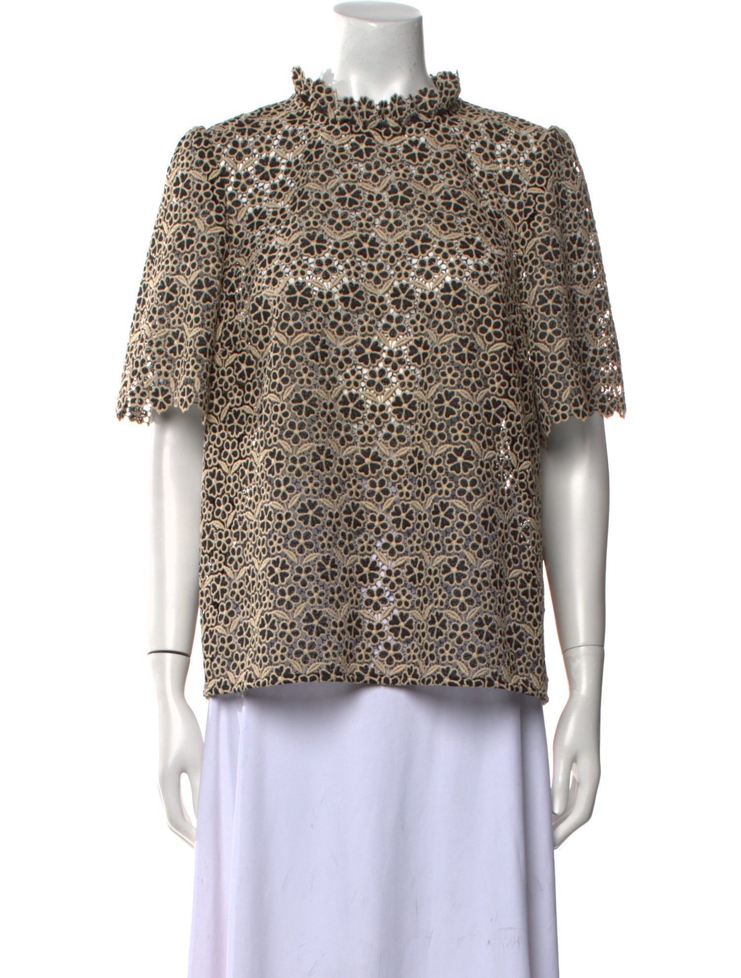 Sézane Floral Print Mock Neck Blouse