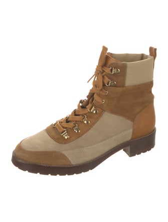 Sézane Canvas Colorblock Pattern Combat Boots