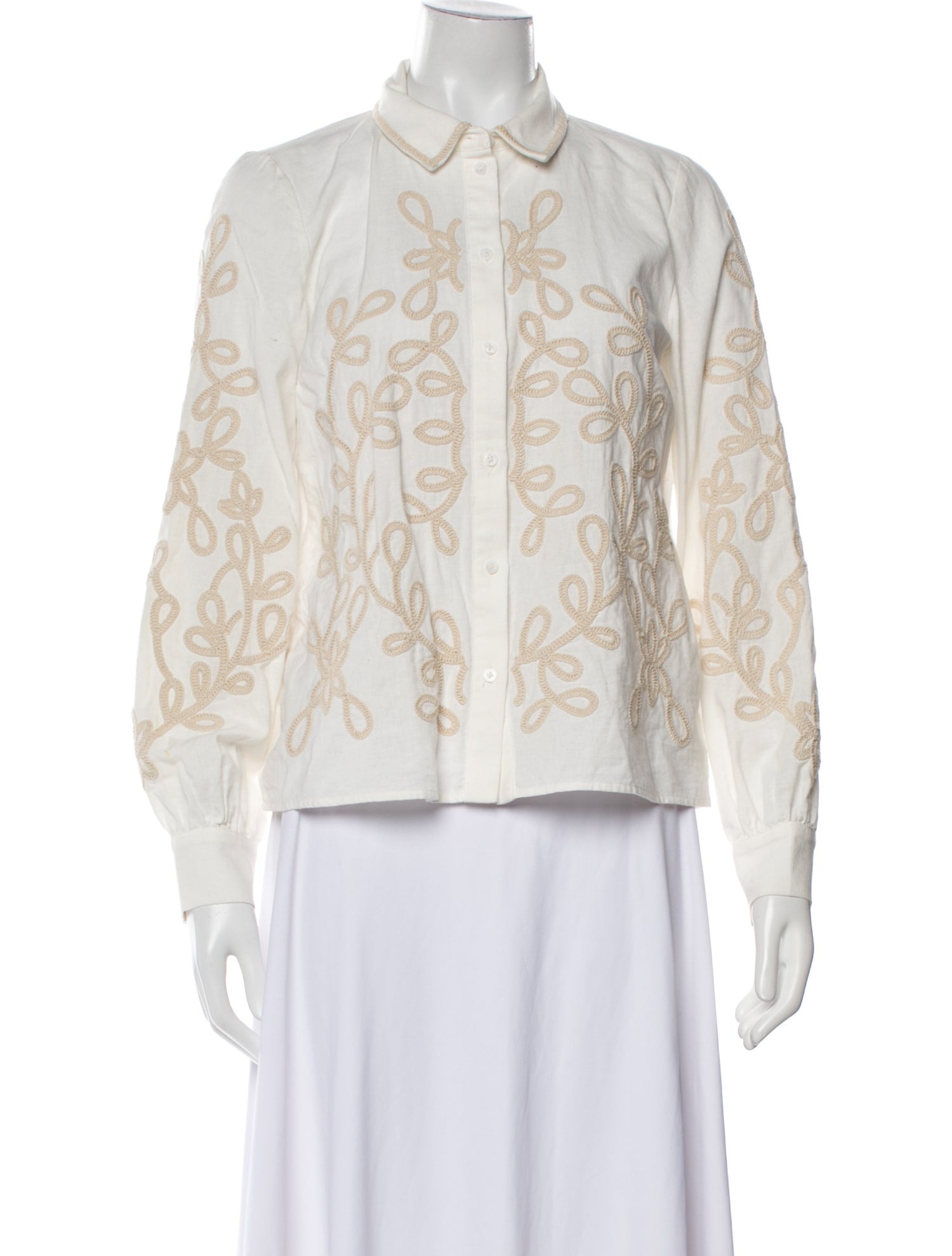 Sézane Printed Long Sleeve Button-Up Top