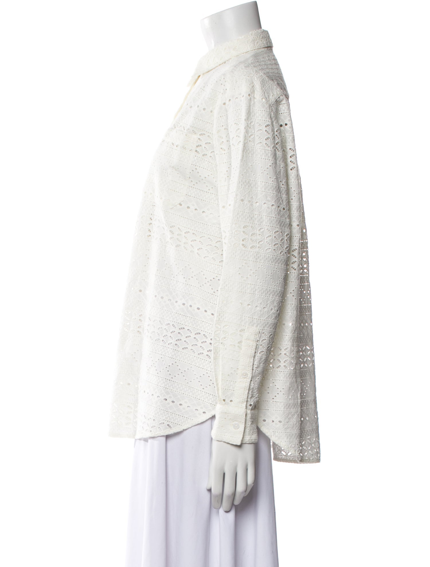 Sézane Lace Pattern Long Sleeve Button-Up Top