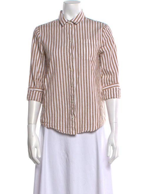 Sézane Striped Three-Quarter Sleeve Button-Up Top