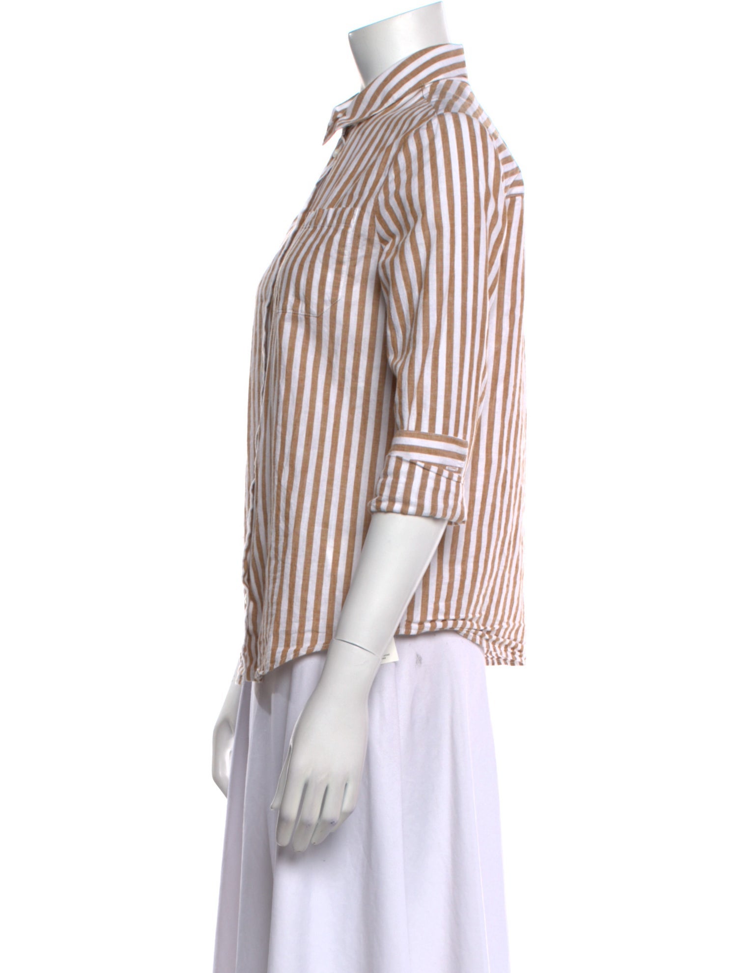Sézane Striped Three-Quarter Sleeve Button-Up Top