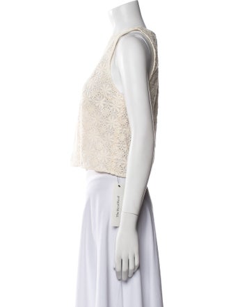 Sézane Lace Pattern Crew Neck Crop Top