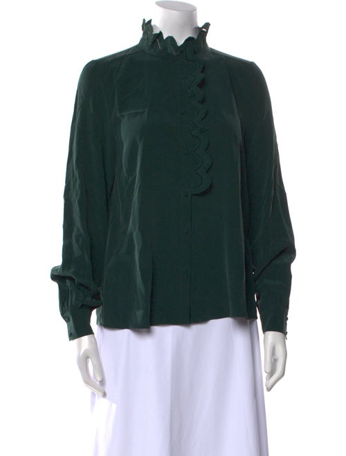 Sézane Silk Mock Neck Button-Up Top