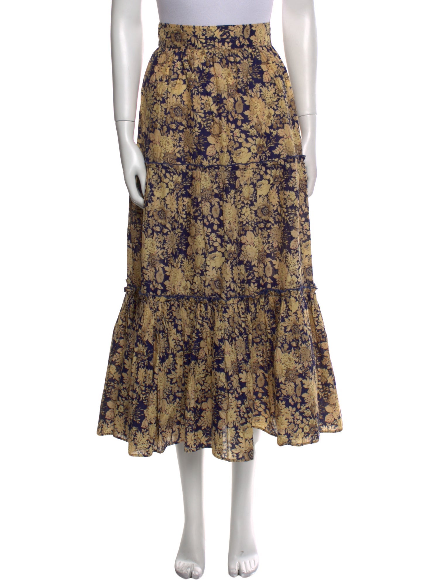 Sézane Floral Print Midi Length Skirt