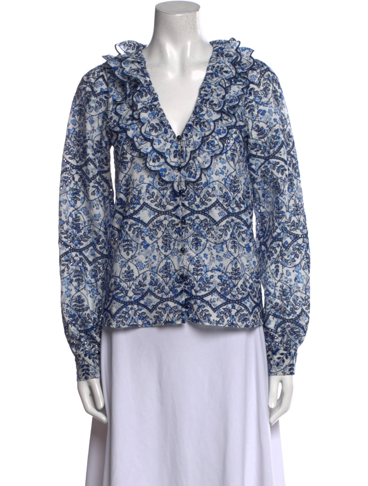 Sézane Printed V-Neck Blouse