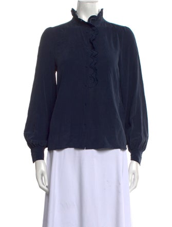 Sézane Silk Mock Neck Button-Up Top