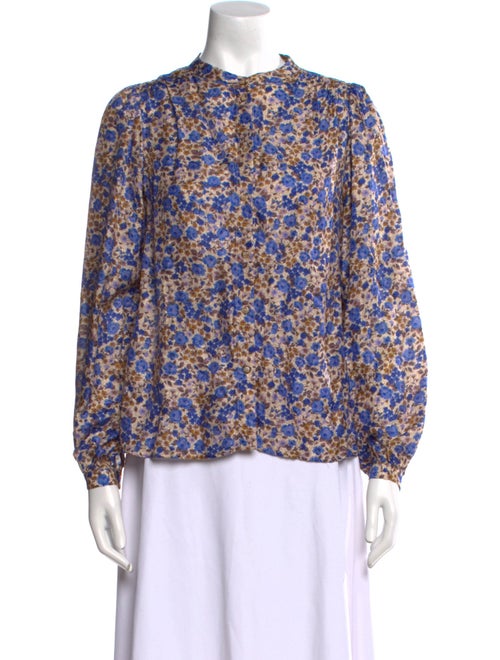 Sézane Floral Print Mock Neck Blouse