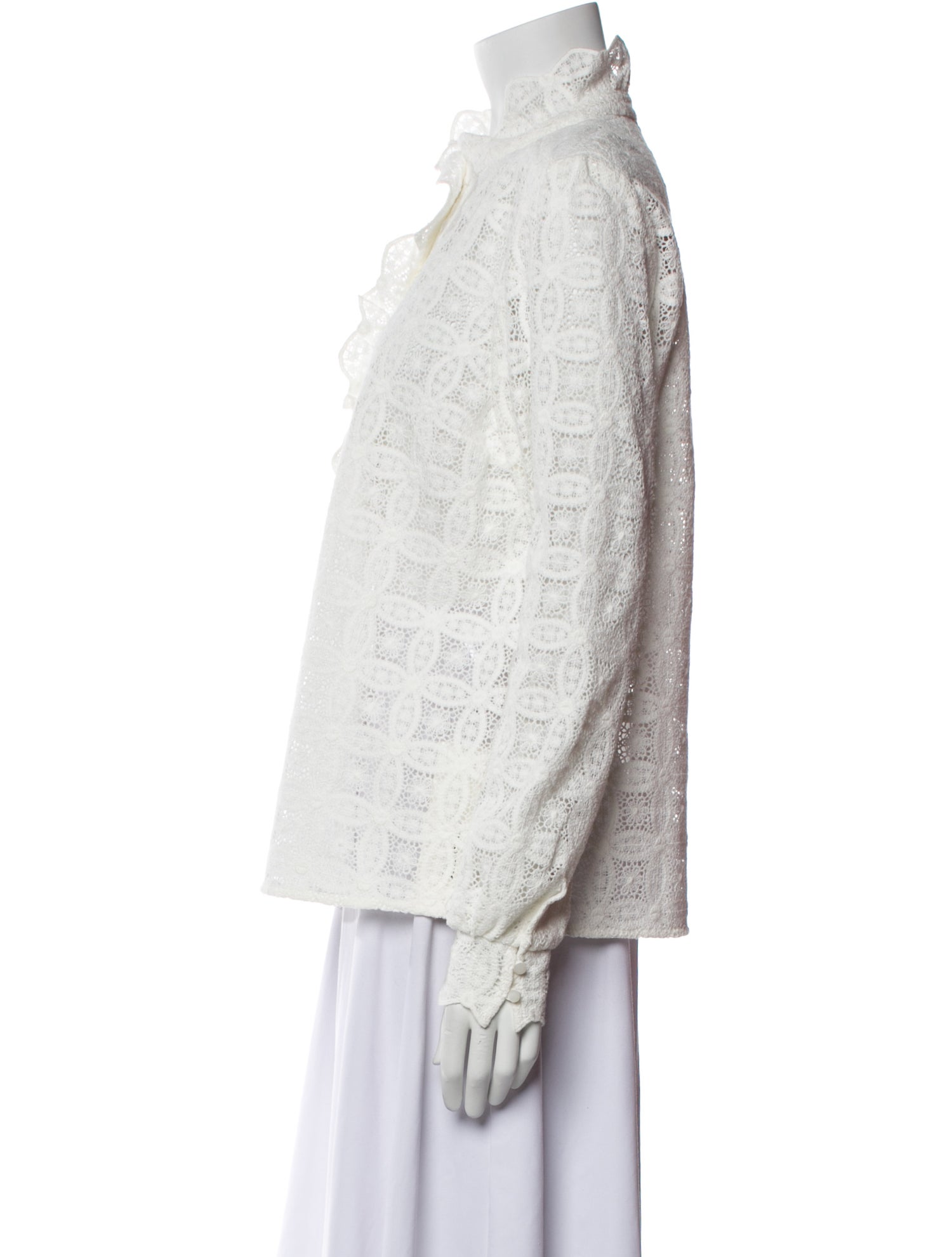 Sézane Lace Pattern Mock Neck Blouse