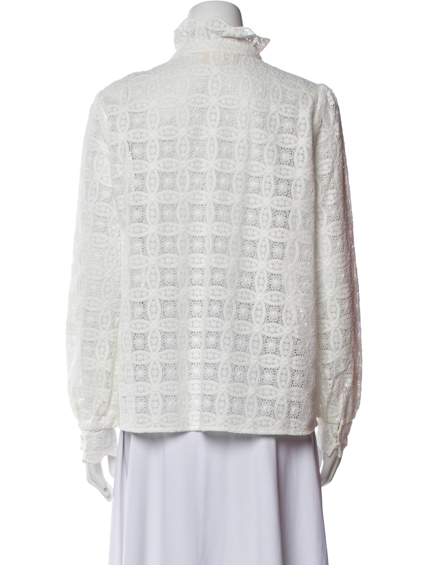 Sézane Lace Pattern Mock Neck Blouse