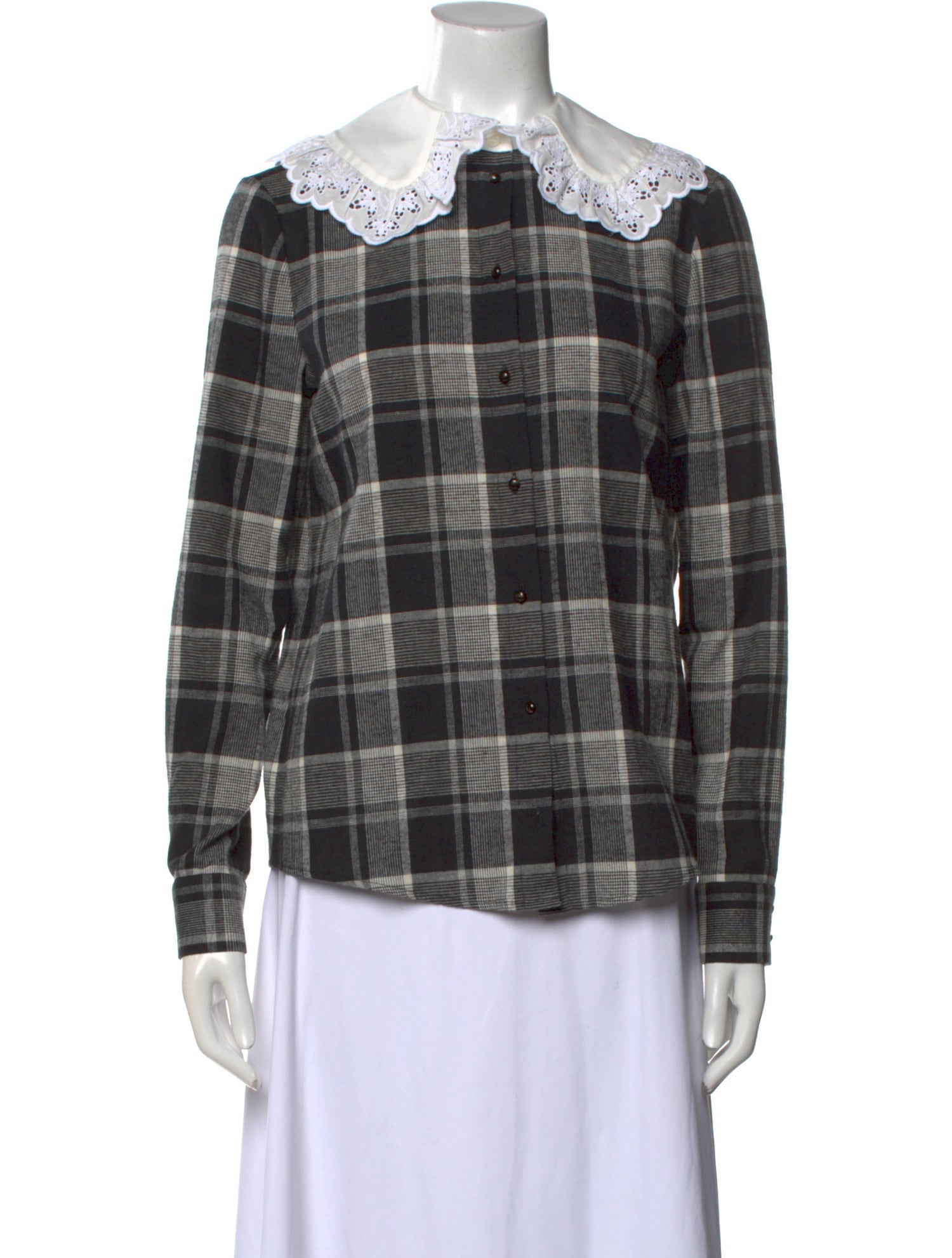 Sézane Plaid Print Long Sleeve Button-Up Top