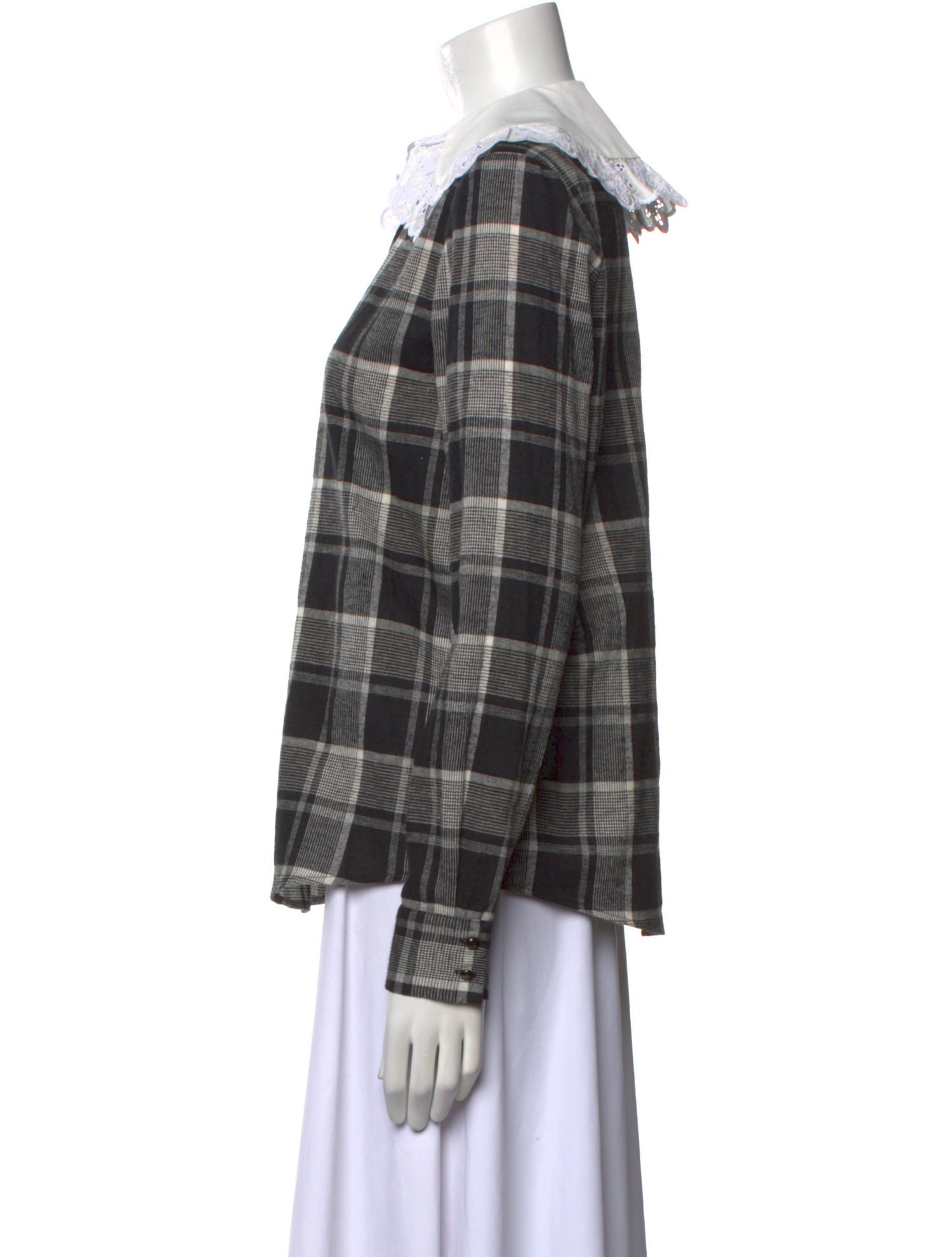 Sézane Plaid Print Long Sleeve Button-Up Top