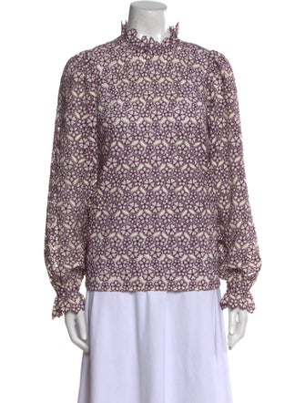 Sézane Printed Mock Neck Blouse