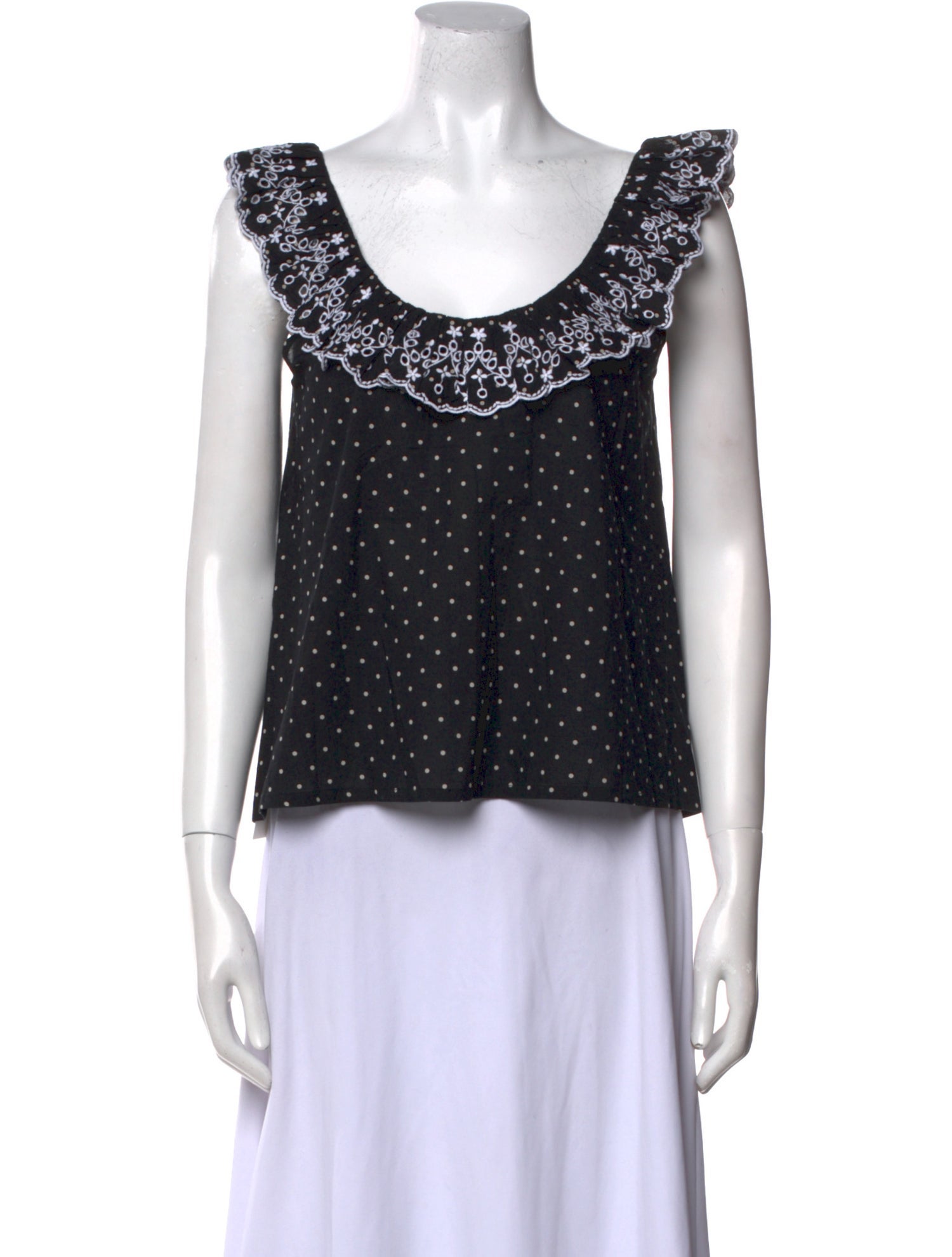 Sézane Polka Dot Print Scoop Neck Crop Top