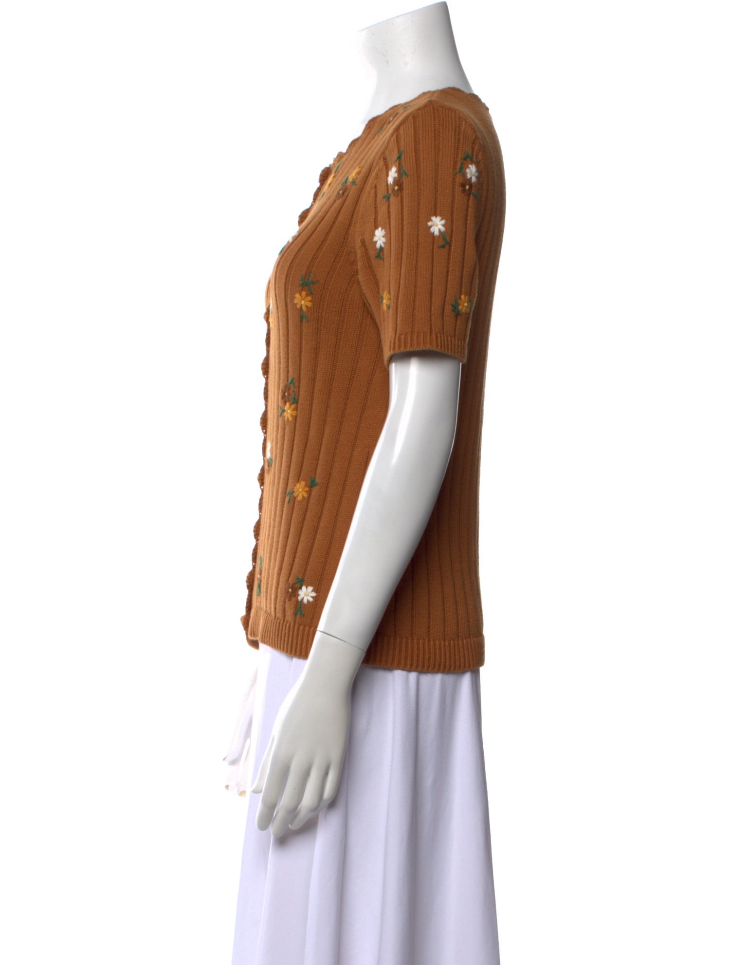 Sézane Floral Print Crew Neck Button-Up Top