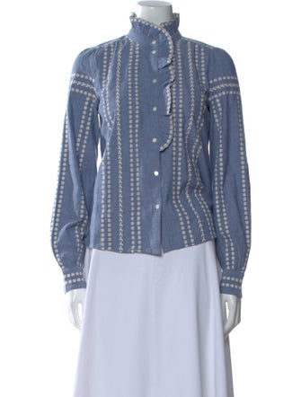 Sézane Striped Mock Neck Button-Up Top