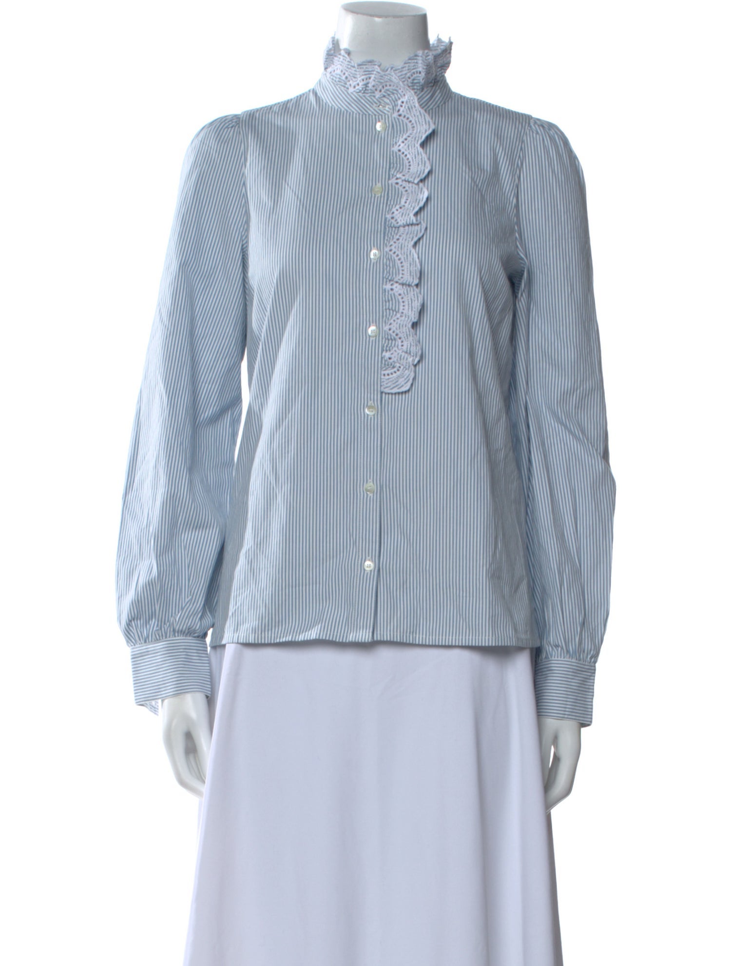 Sézane Striped Mock Neck Button-Up Top w/ Tags