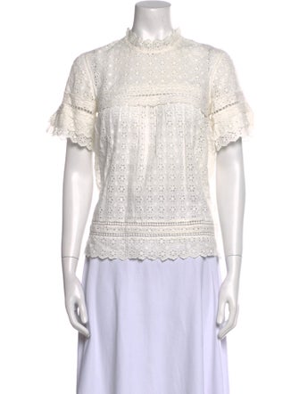 Sézane Mock Neck Short Sleeve Blouse