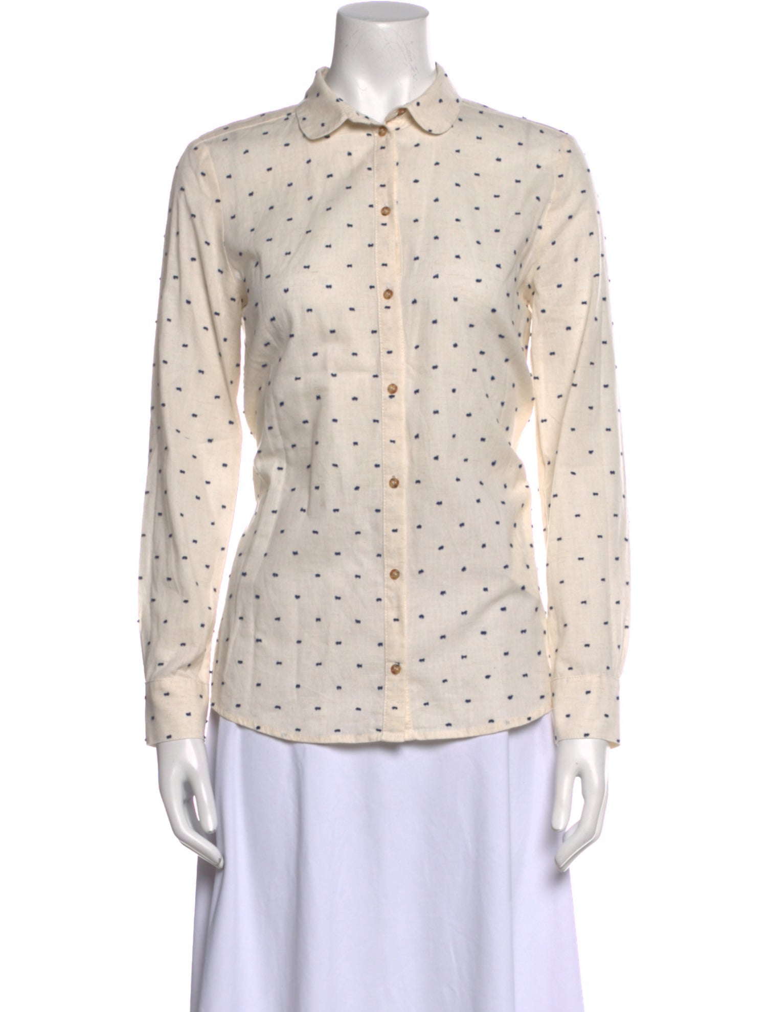 Sézane Printed Long Sleeve Button-Up Top