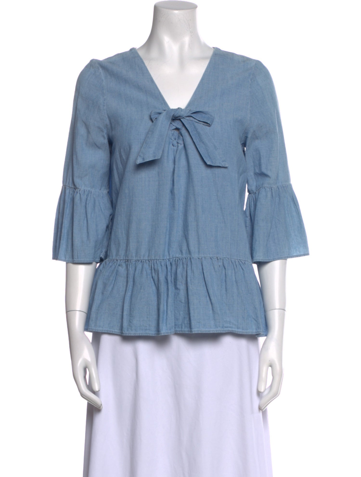 Sézane V-Neck Three-Quarter Sleeve Blouse