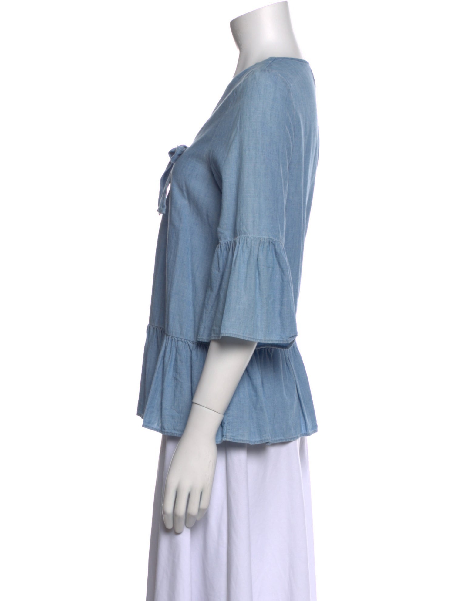 Sézane V-Neck Three-Quarter Sleeve Blouse