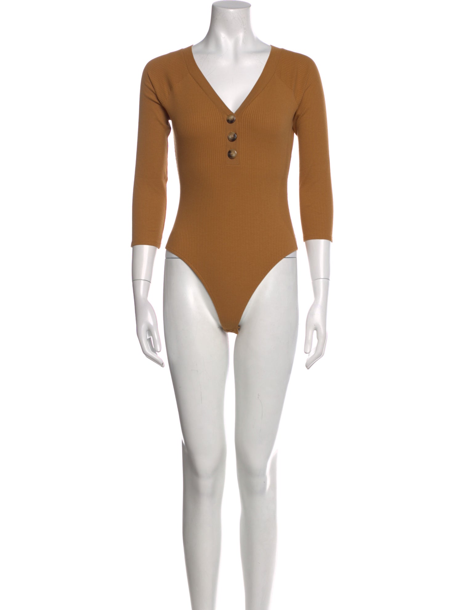 Sézane V-Neck Three-Quarter Sleeve Bodysuit