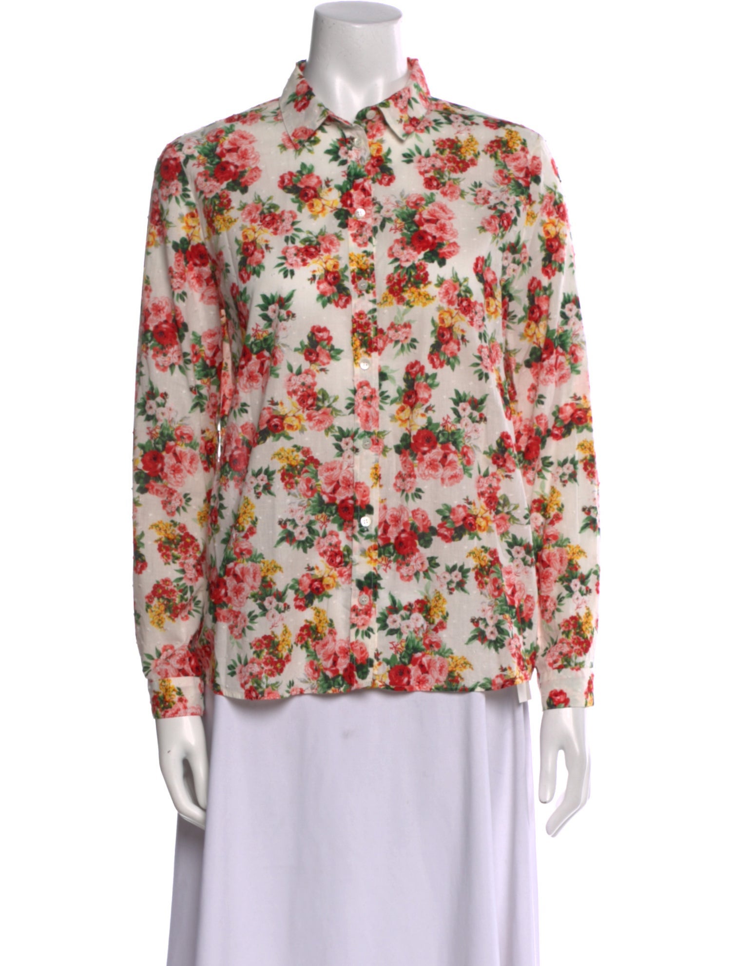 Sézane Floral Print Long Sleeve Button-Up Top