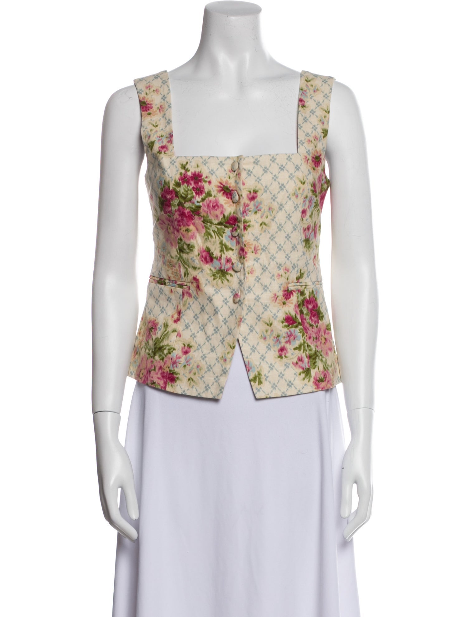 Sézane Floral Print Square Neckline Crop Top