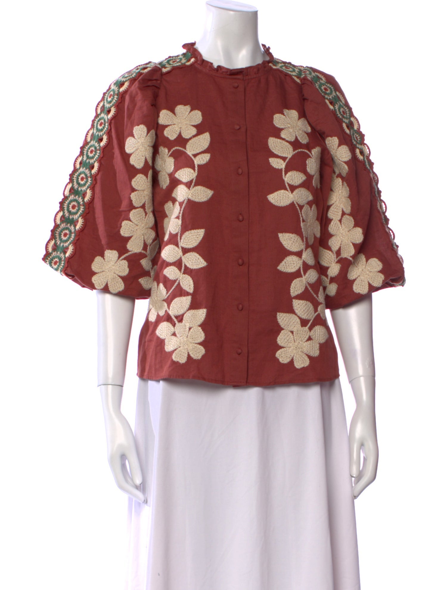 Sézane Floral Print Mock Neck Blouse