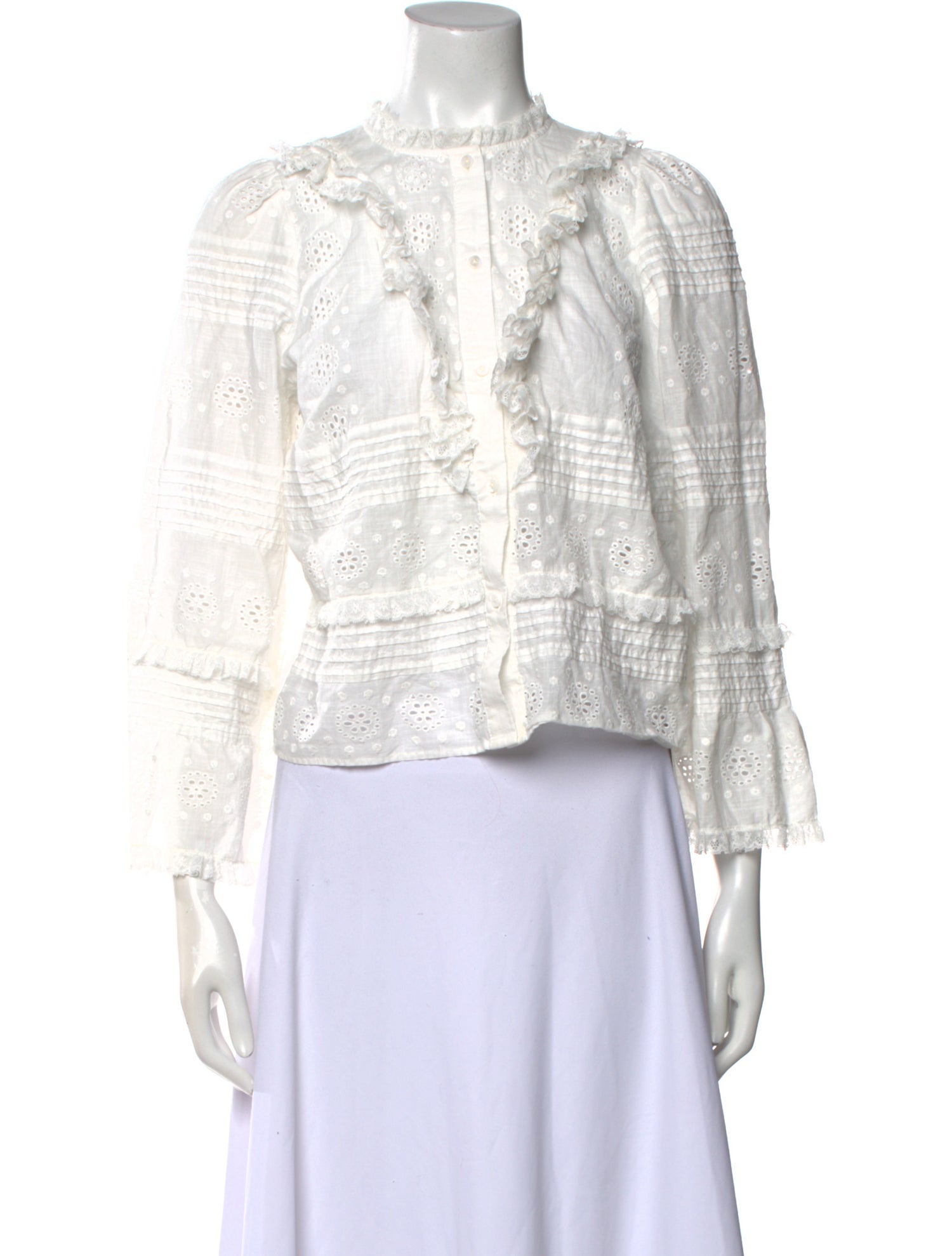 Sézane Lace Pattern Crew Neck Crop Top