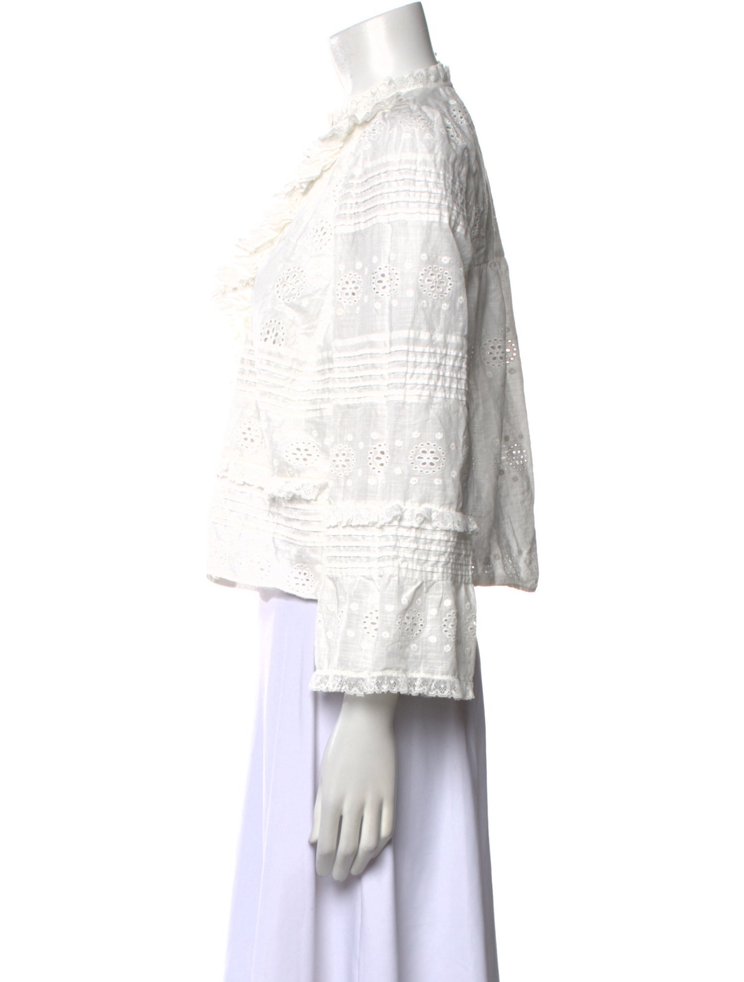 Sézane Lace Pattern Crew Neck Crop Top