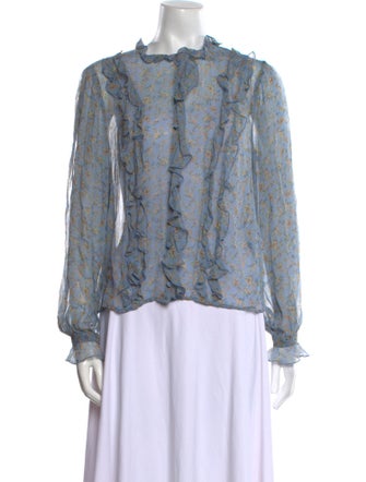 Sézane Floral Print Mock Neck Blouse