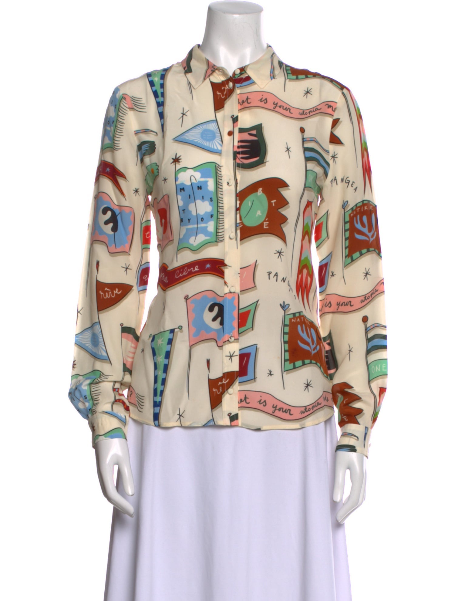 Sézane Silk Printed Button-Up Top