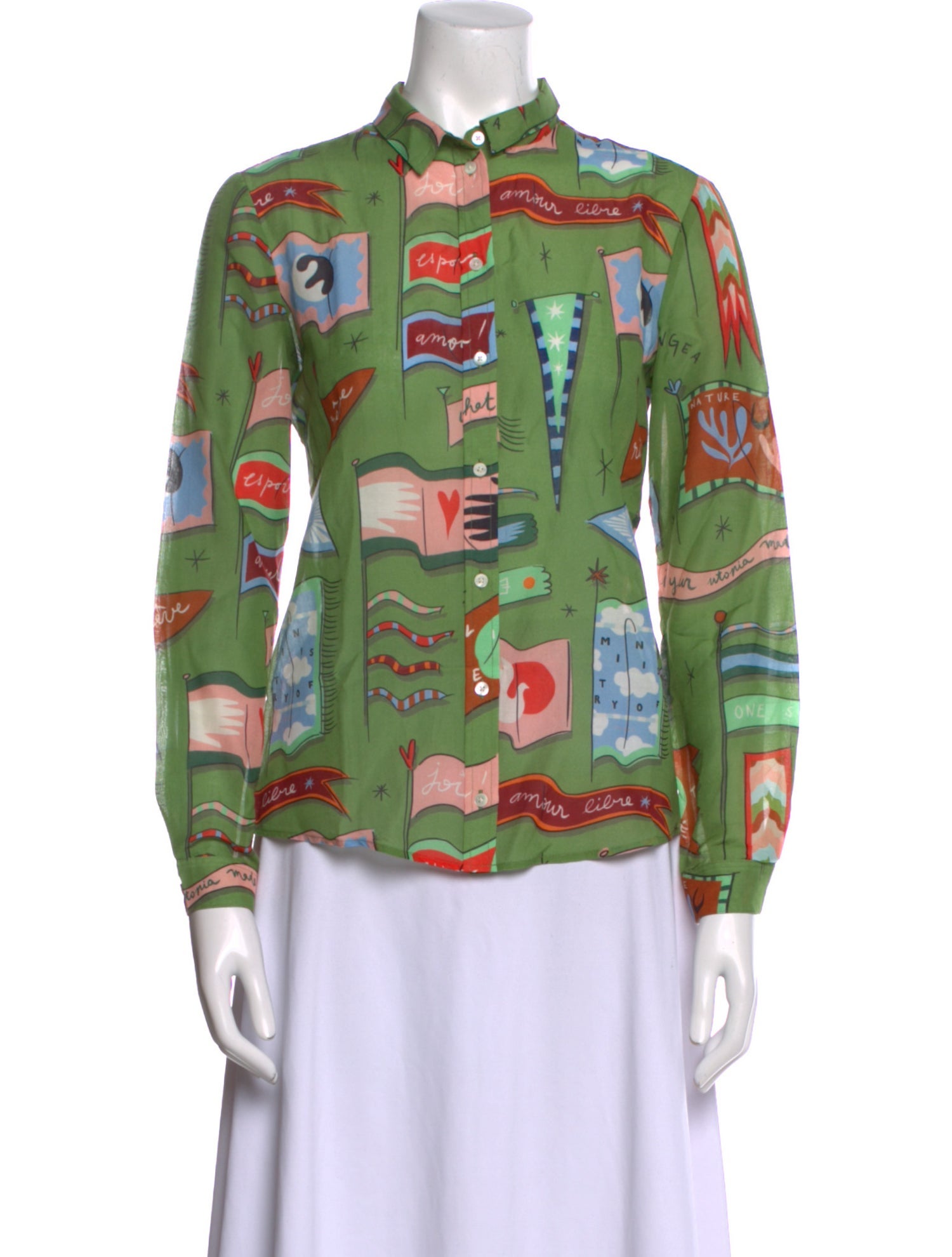 Sézane Printed Mock Neck Button-Up Top