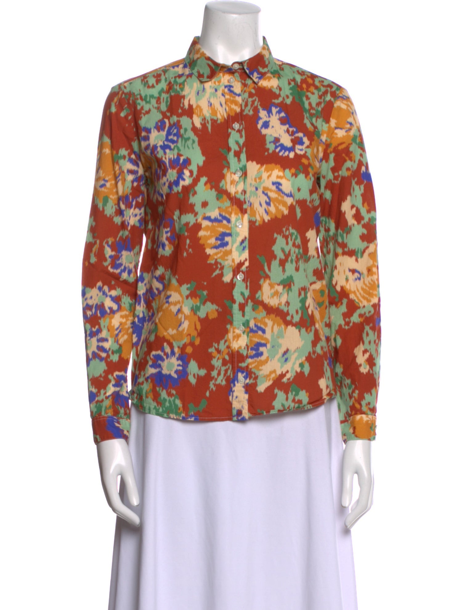 Sézane Printed Mock Neck Button-Up Top