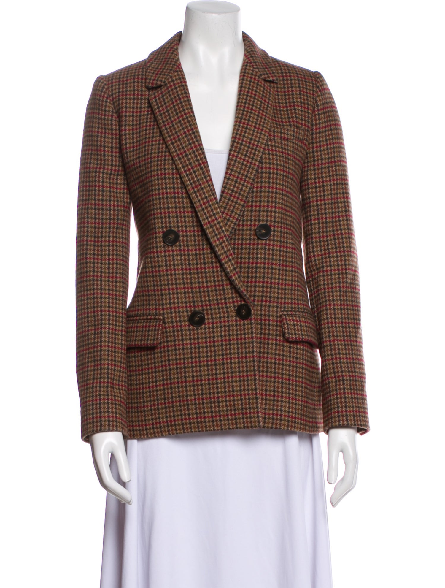 Sézane Wool Plaid Print Blazer