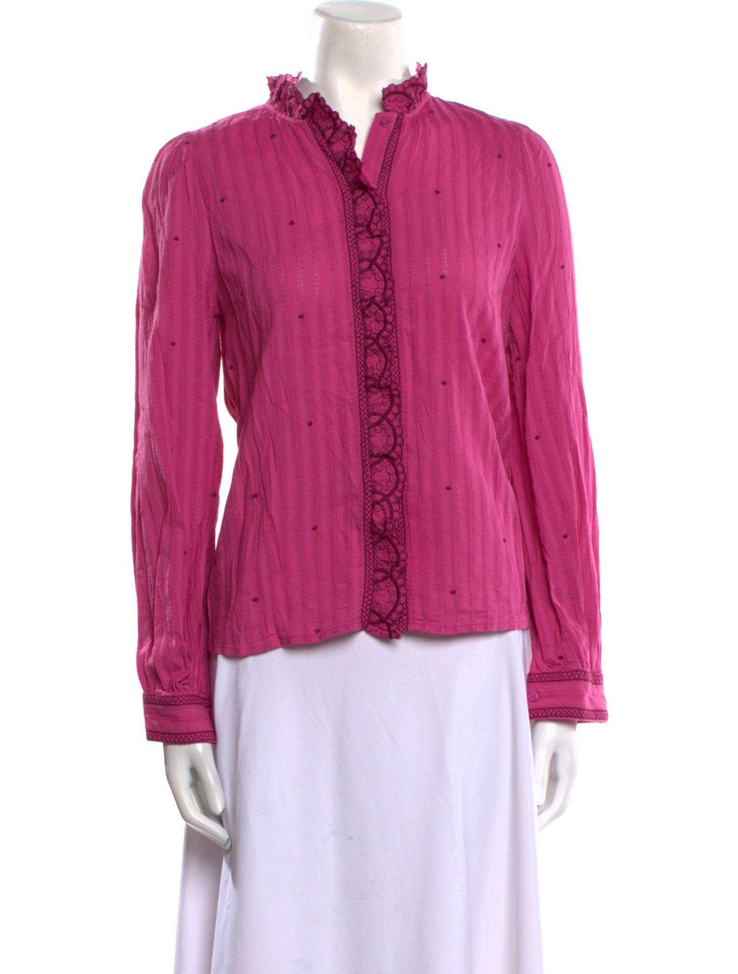 Sézane Mock Neck Long Sleeve Button-Up Top