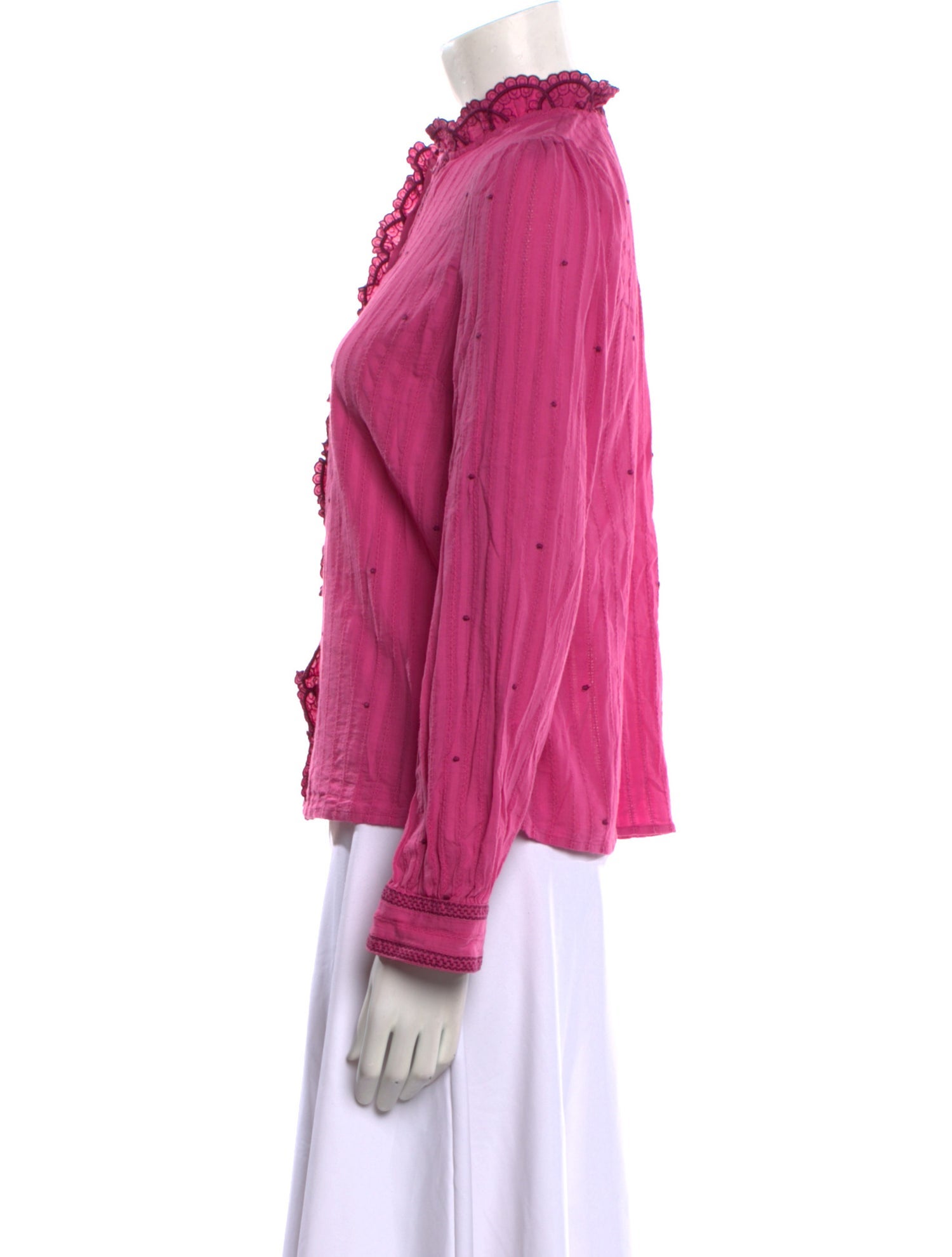 Sézane Mock Neck Long Sleeve Button-Up Top