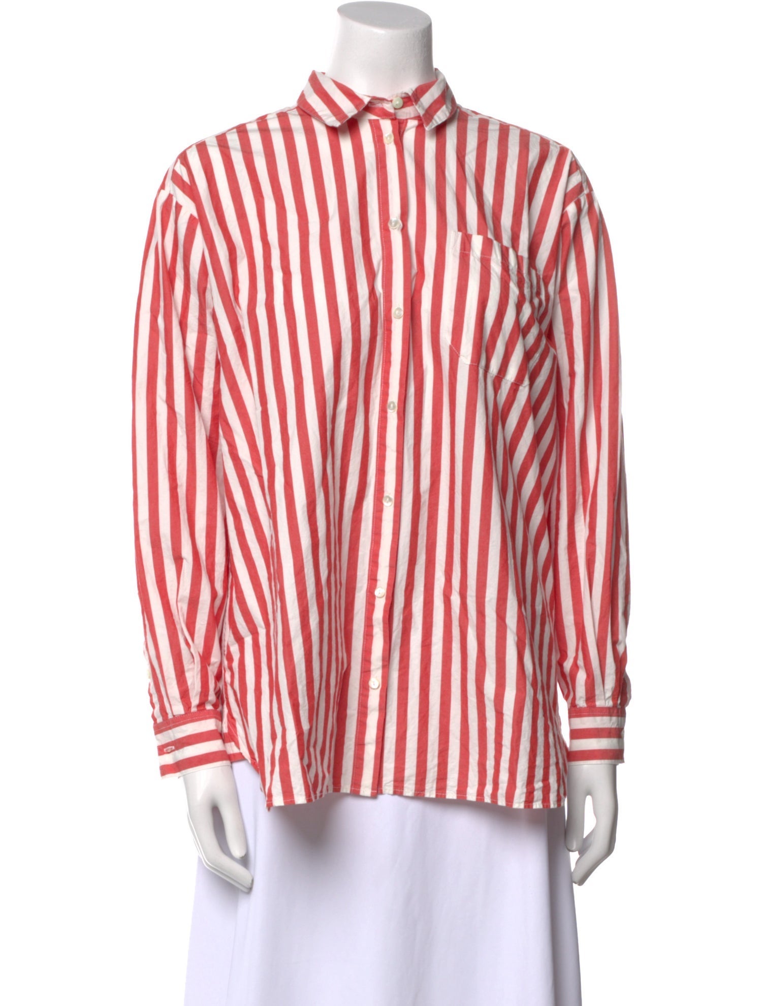 Sézane Striped Mock Neck Button-Up Top