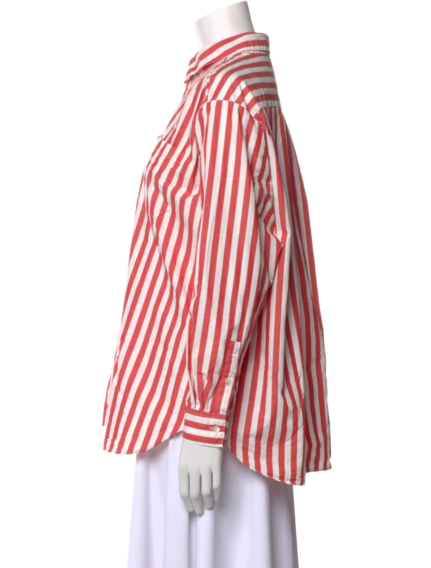 Sézane Striped Mock Neck Button-Up Top