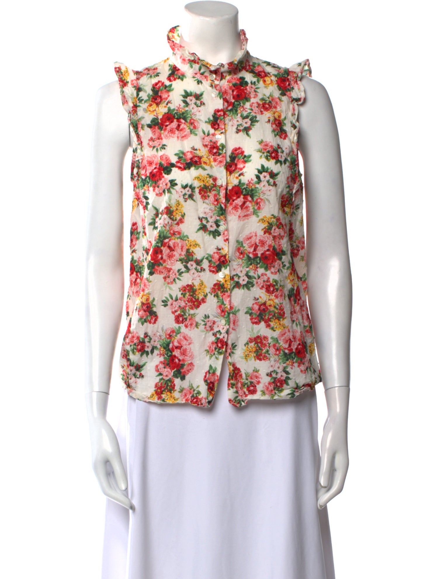 Sézane Floral Print Mock Neck Blouse