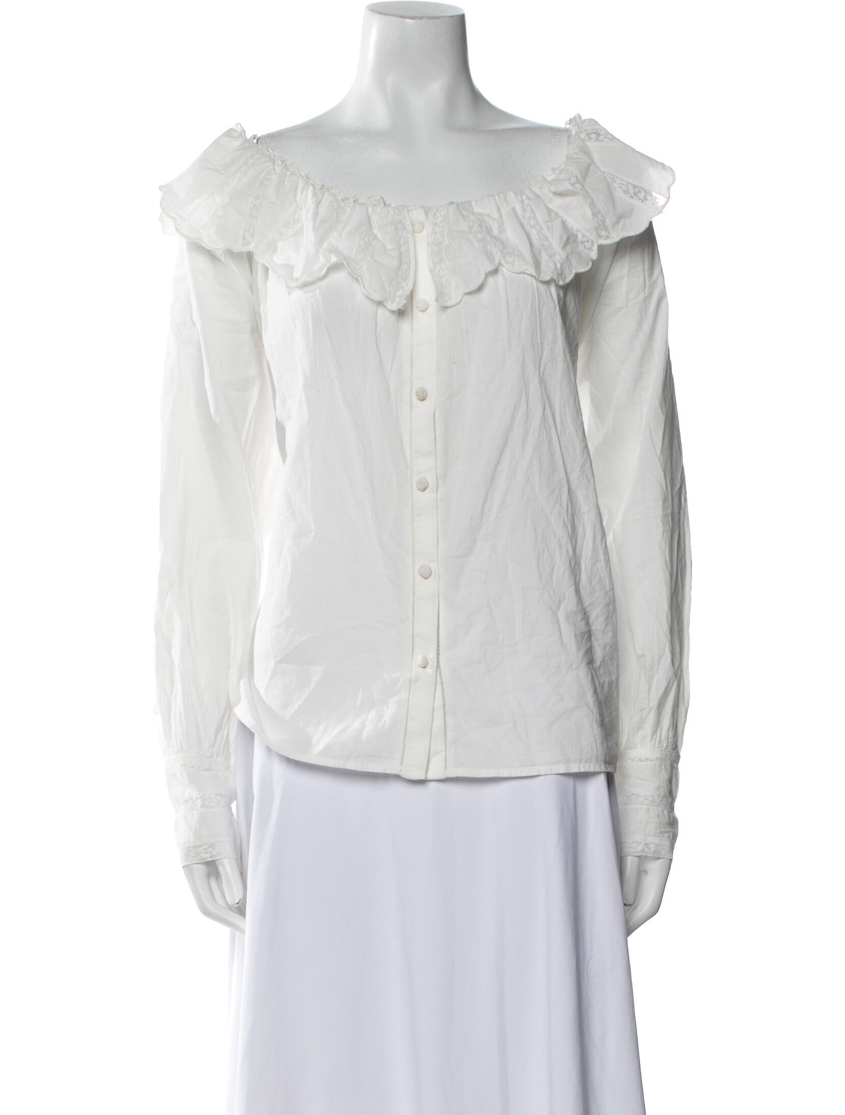 Sézane Off-The-Shoulder Long Sleeve Button-Up Top