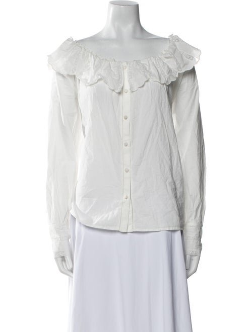 Sézane Off-The-Shoulder Long Sleeve Button-Up Top