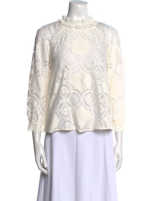Sézane Lace Pattern Mock Neck Blouse