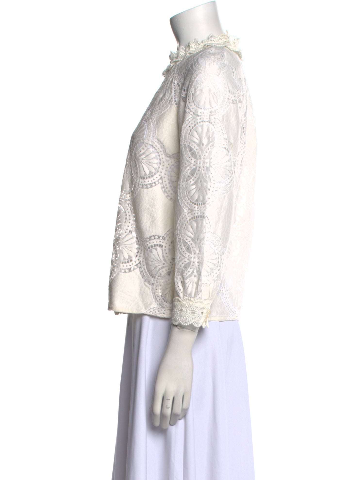 Sézane Lace Pattern Mock Neck Blouse