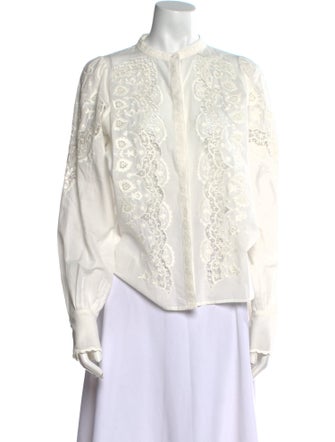 Sézane Lace Pattern Mock Neck Blouse