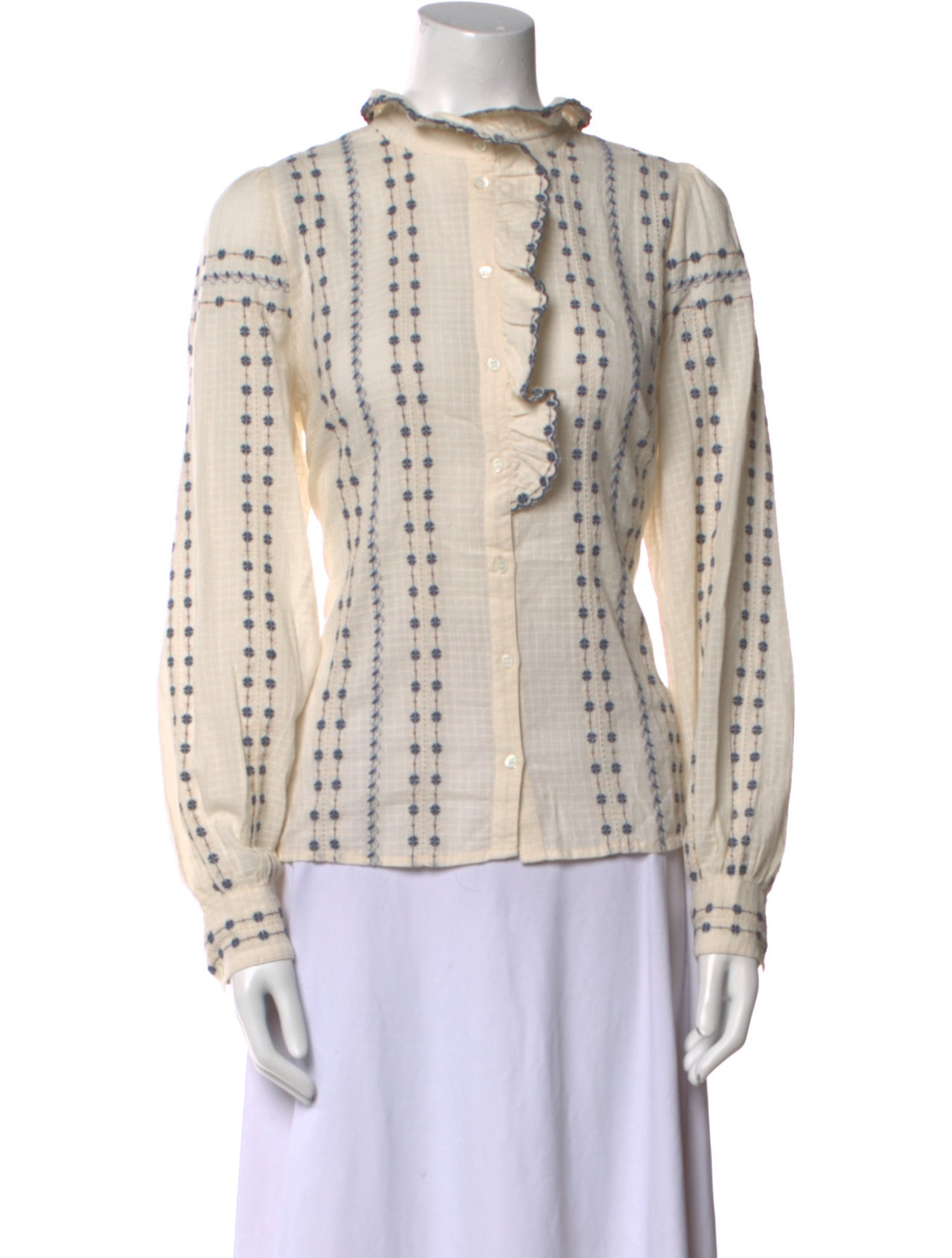 Sézane Striped Mock Neck Blouse