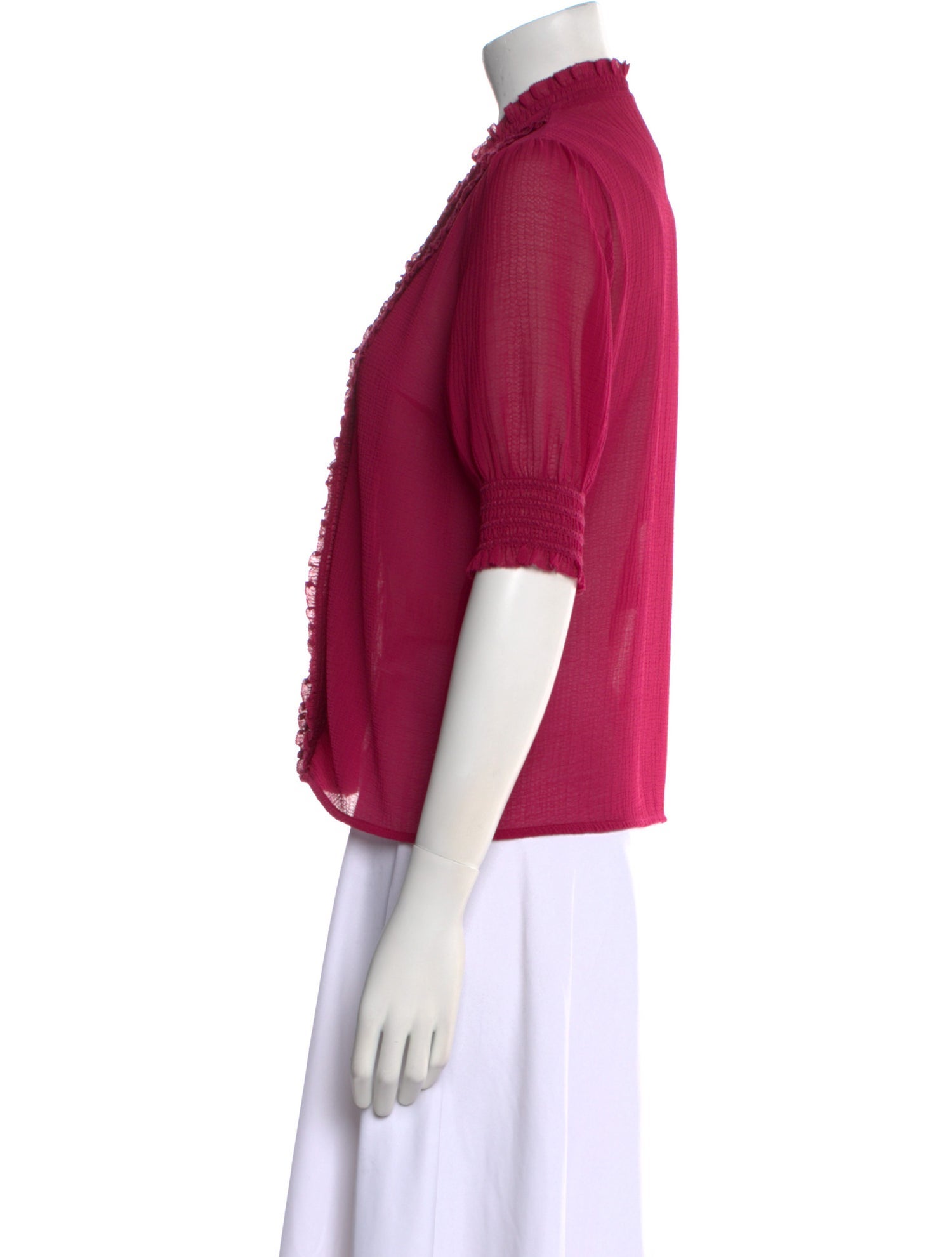 Sézane Mock Neck Three-Quarter Sleeve Blouse