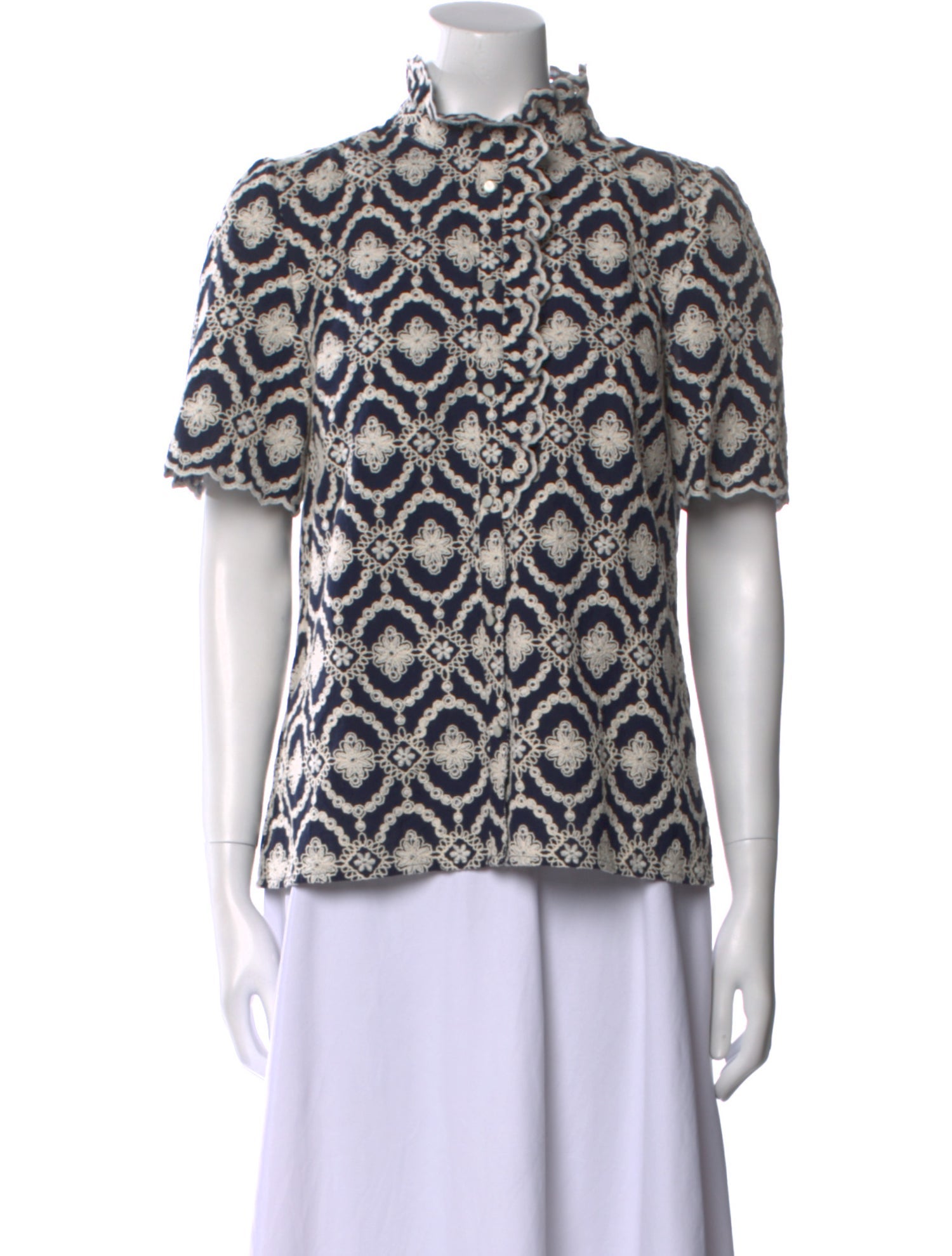 Sézane Printed Mock Neck Blouse